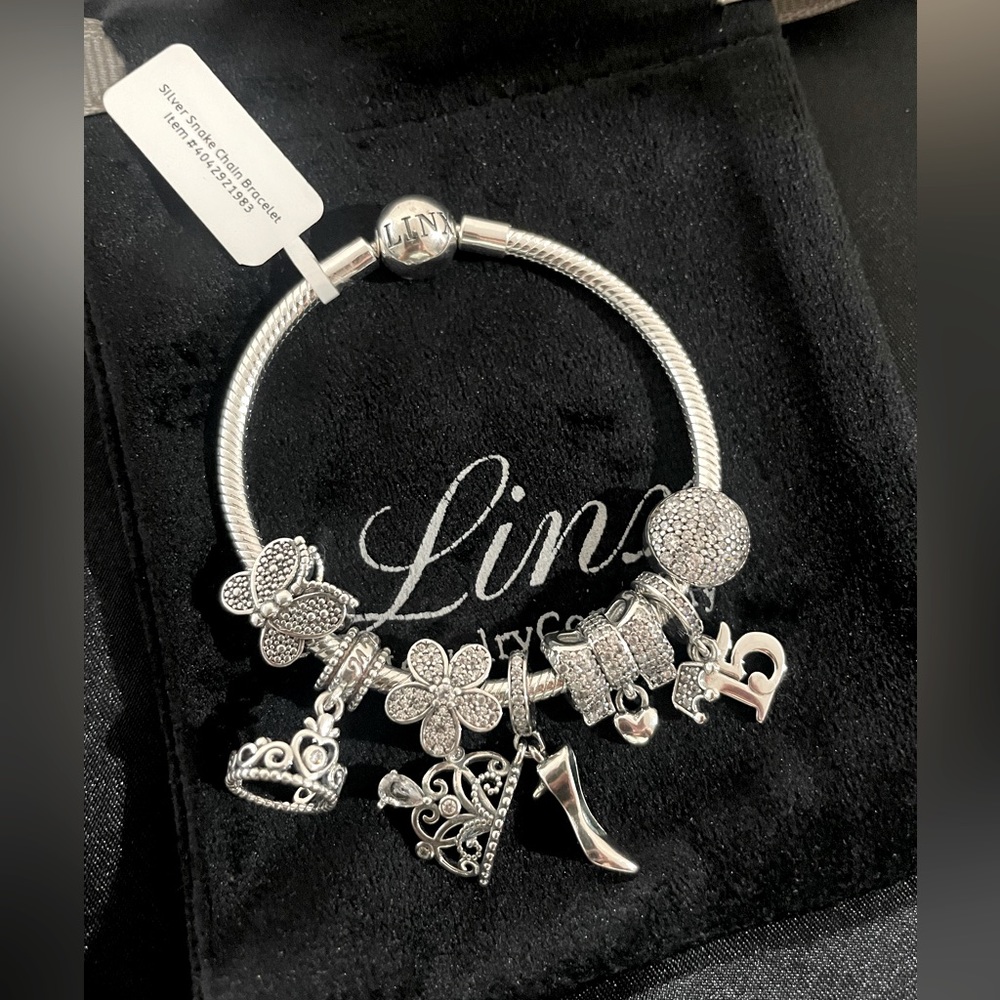 Linx Snake Chain Bracelet with Quinceanera 15th Birthday Themed Charms